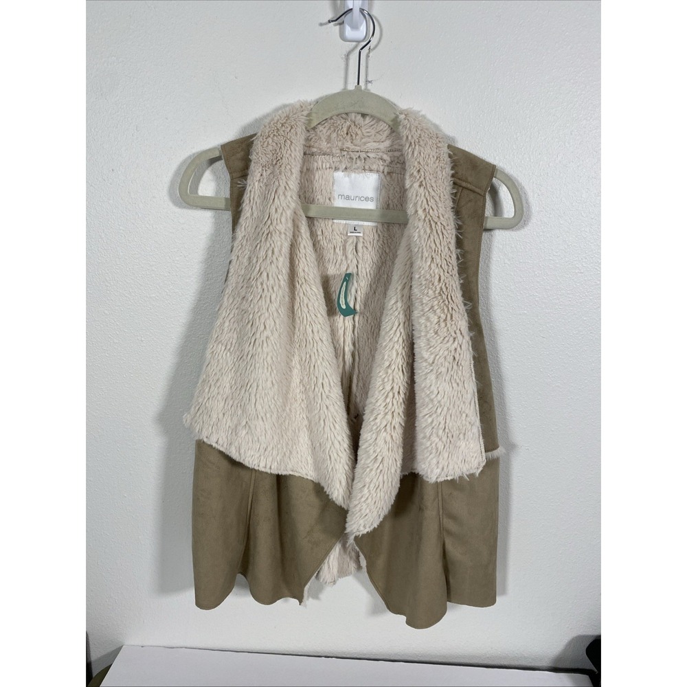 Maurices Faux Fur/suede Vest L NWT Open Front Z1 MSRP 59.00 - Picture 1 of 6